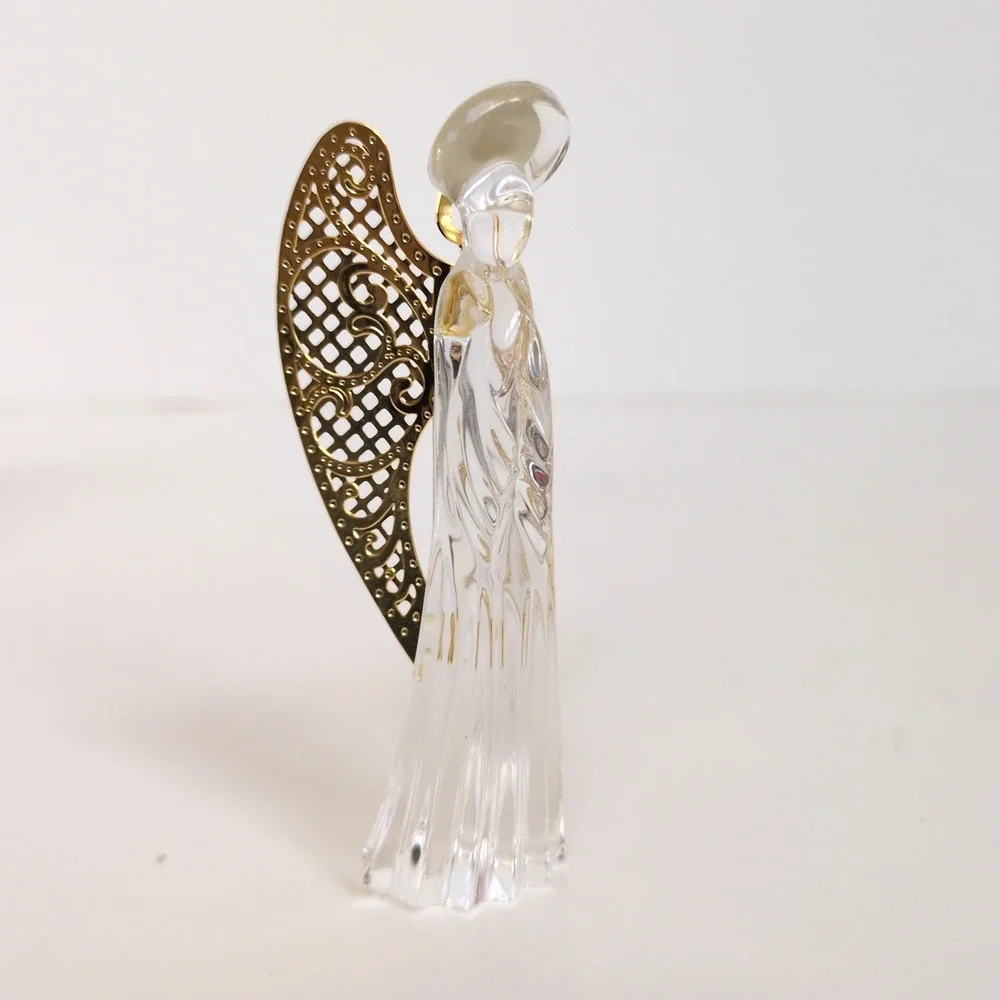 NIB Vtg Gorham Full Lead Crystal Angel Christmas Tree Ornament Gold‎ Metal Wings